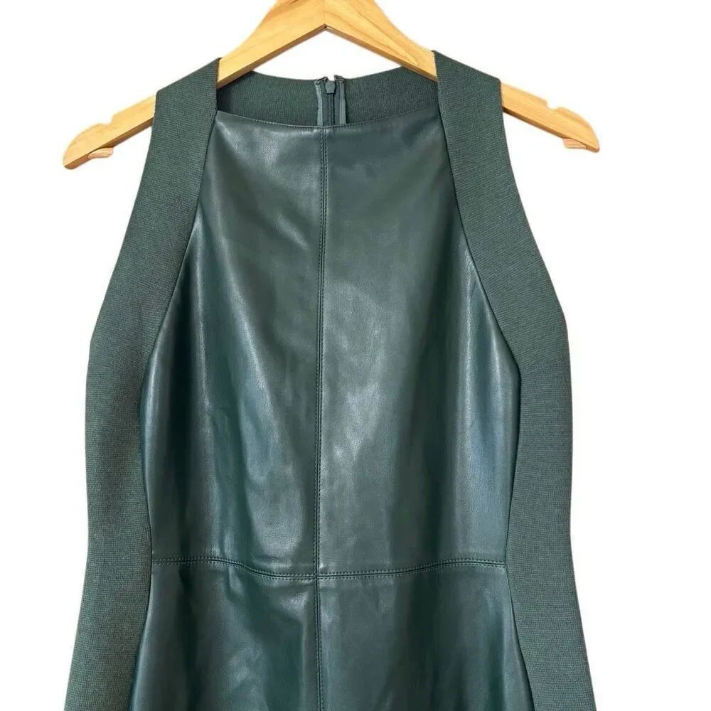 Ann Taylor faux leather mixed media sweater dress green size 6 - Picture 4 of 9